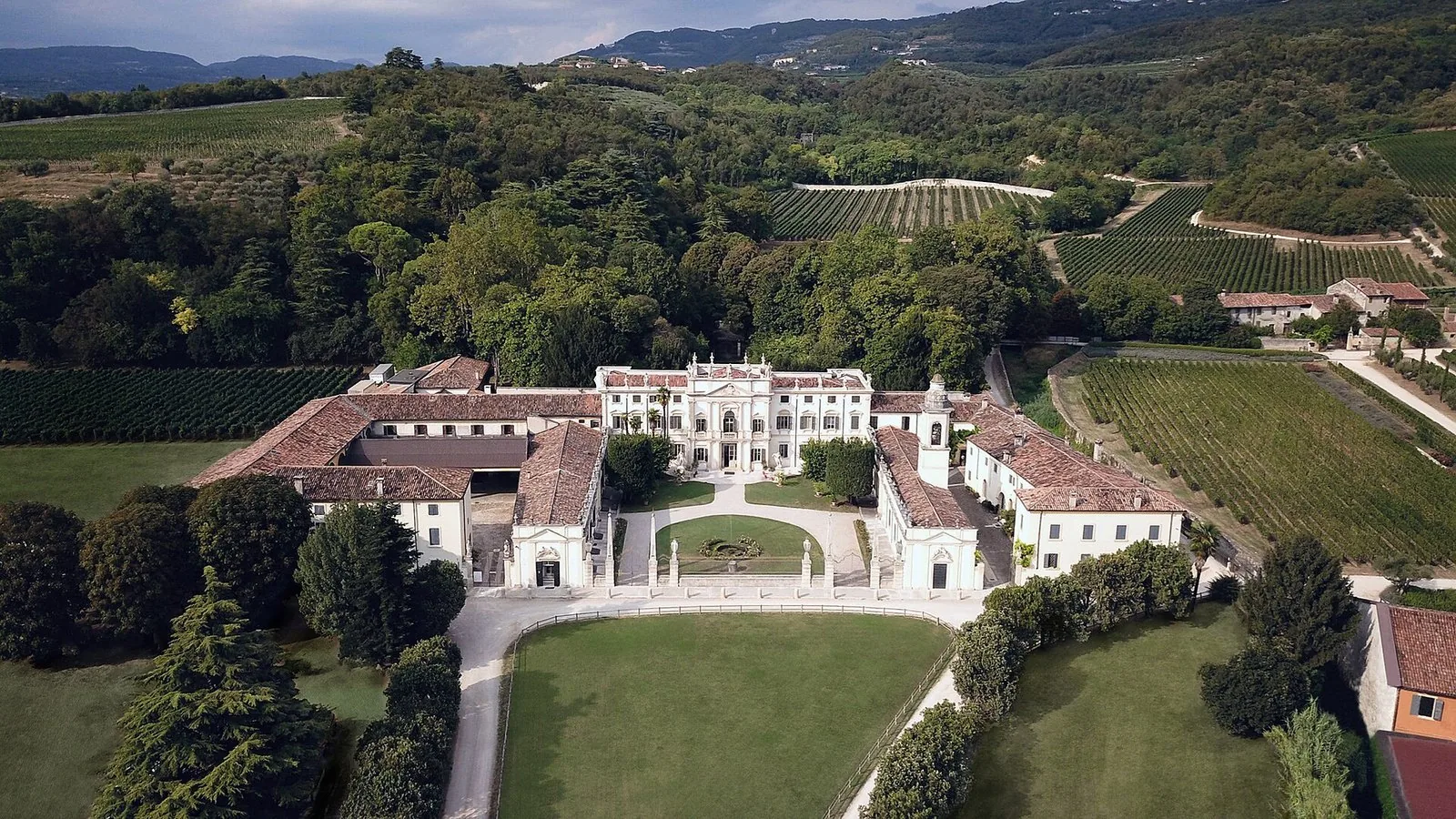 Vigneti della Valpolicella Classica visti dall'alto attorno a Villa Mosconi Bertani, nel cuore della zona dell'Amarone